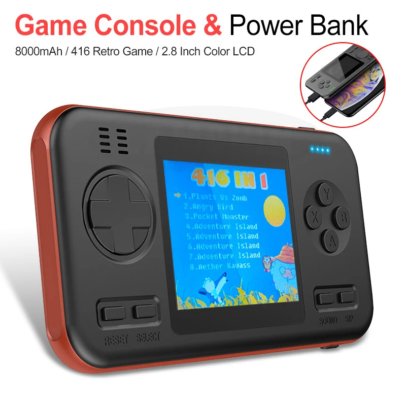 jeux intégrés 416 S FC PVP Gamboy Power Bank 8000 mAh All Shop écran couleur 2,8 pouces charge rapide vidéo portable rétro pour les voyages Console portable rétro Game 2 ports 2,1 A 