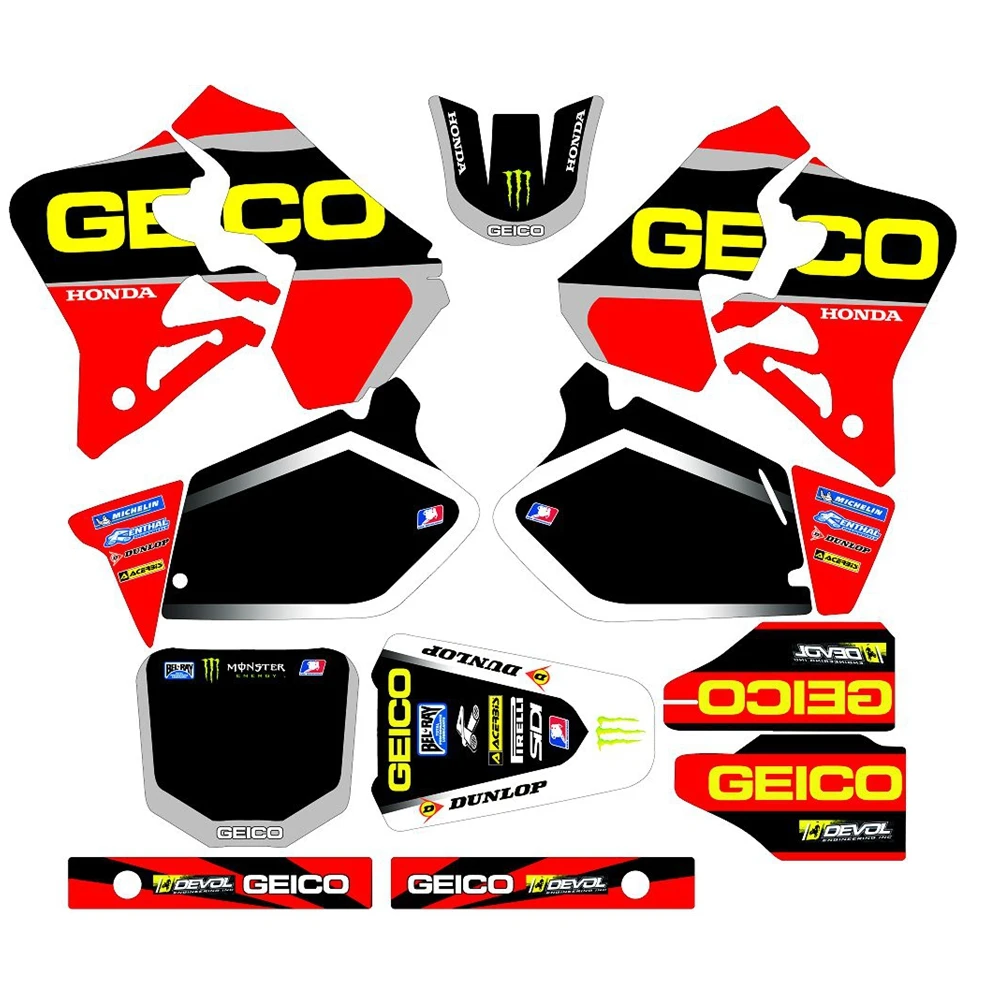 

New Full Graphics Decals Stickers Custom Number Name 3M Bright Stickers Waterproof For HONDA CR125 CR250 1995 1996