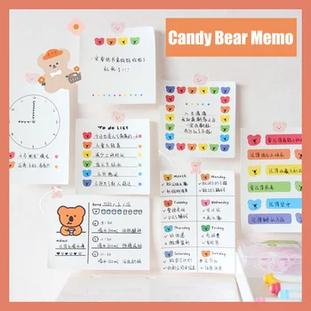 

50PCS/SET Candy Kawaii Colorful Bear Memo Pad Notepad Cute Note Pads Memo Sheets To Do List Weekly Planner Paper Sheet Gifts