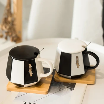 

Personalised Ceramic Coffee Mug with Lid Spoon Nordic Creative Simple Esspresso Cups Couple Coffee Cup Tazas Drinkware DA60MKB