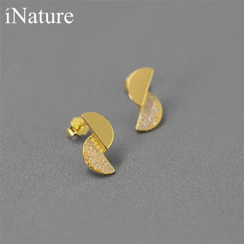 

INATURE Sun and Moon 925 Sterling Silver Jewelry Luxury Zircon Stud Earrings for Women Bijoux