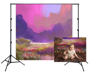 

watercolor purple sky floral Backdrop for kids girl birthday party portrait Photo Background wall Decor studio photophone SM-497