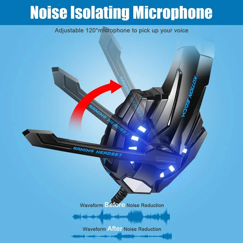 Head Mounted Computer Gaming Headset Stereo Noise Cancelling Over Ear Headphones with Mic LED Light For PS4 PC