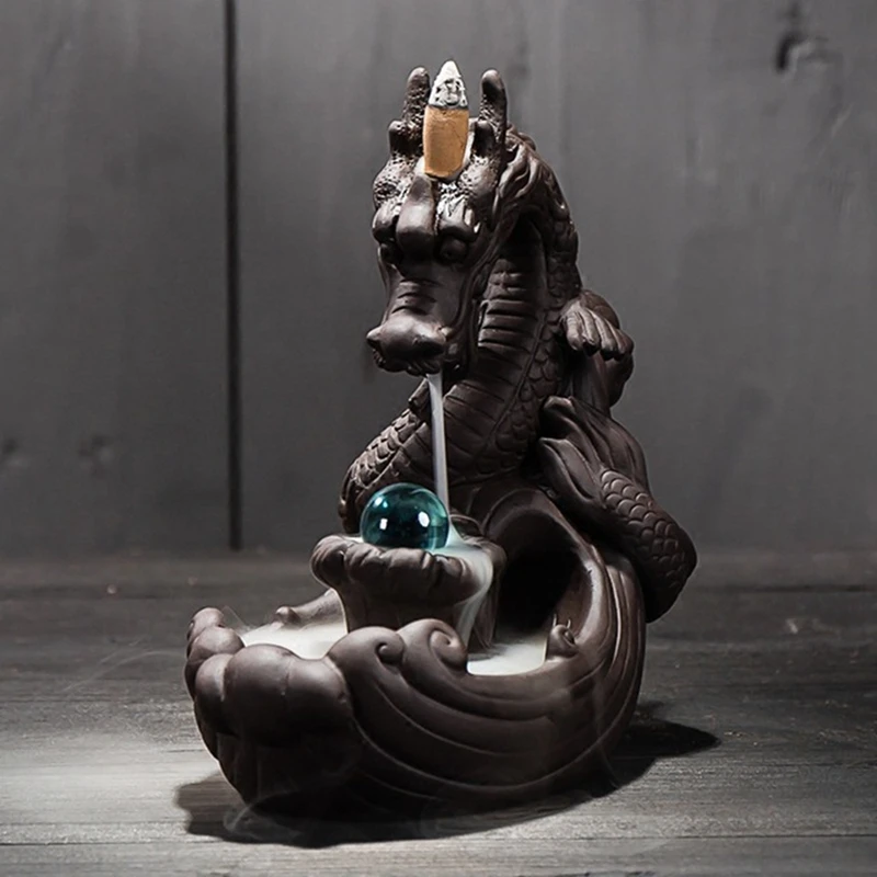 ABUI-фиолетовый песок обратного потока благовония горелка творческий домашний декор дракон ладан держатель курильница с хрустальным