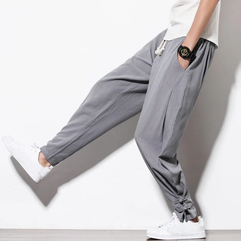 

Summer MEN'S Trousers Chinese-style Loose Linen Pants Large Size Fat Baggy Pants Cotton Linen Harem Pants Harem Pants Sub-