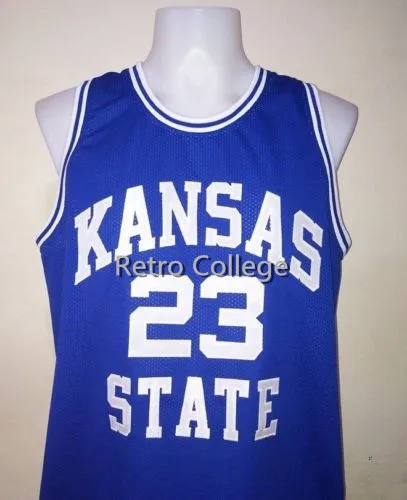 

high quality #23 Mitch Richmond Kansas State bule white Throwback mens Basketball Jersey Embroidery Stitched any Number and name