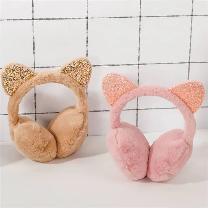Oreillettes en peluche à paillettes hiver | Jolis chauffe-oreilles de chat, pour femmes, cache-oreilles ludiques et filles, Protection contre le froid, chaud et chaud, nouvelle collection ► Photo 2/6