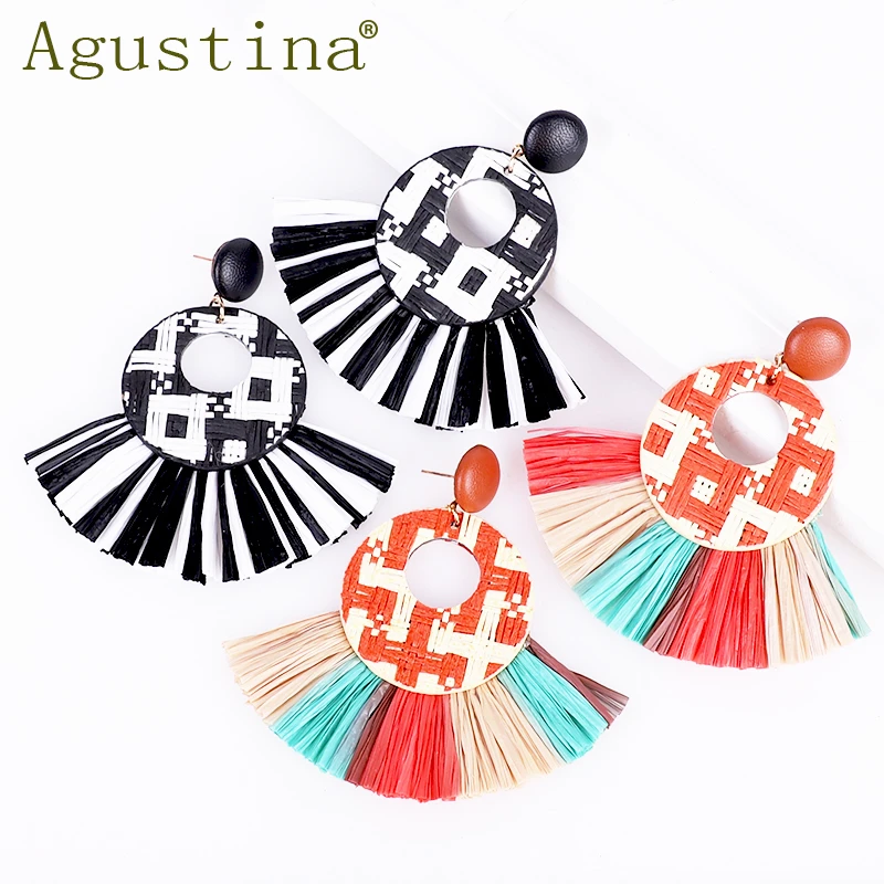 Agustina из ротанга вязаные серьги для женщин с кисточками модные богемные висячие в