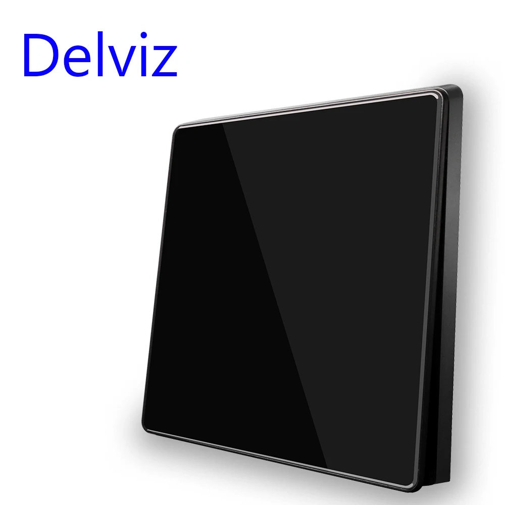 Delviz Wall Light Switch, Black/Gray Acrylic Crystal Panel, 1/2 Gang 2 Way Control, Large panel luxury Full screen button Switch