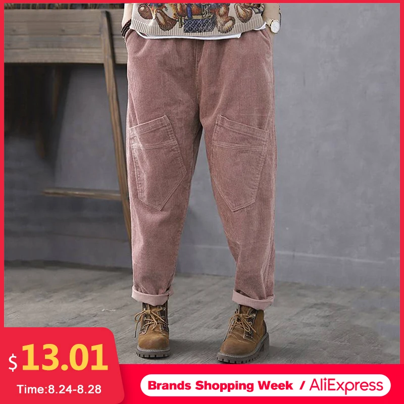 ZANZEA Women's Casual Corduroy Harem Pants Solid Cropped Trousers 2020 Elastic Waist Long Pantalon Female Palazzo Plus Size 7 ZANZEA Women's Casual Corduroy Harem Pants Solid Cropped Trousers 2020 Elastic Waist Long Pantalon Female Palazzo Plus Size 7