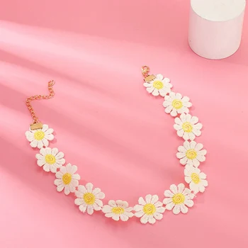 

Women 80s 90s Collar Choker Vintage Daisy Flower Lace Floral Necklace Jewelry Daisy Choker Necklace