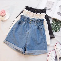 Fakuntnplus tamanho verão preto feminino denim shorts tamanho grande 5xl harem plissado branco cintura alta shorts elástico calças de brim para