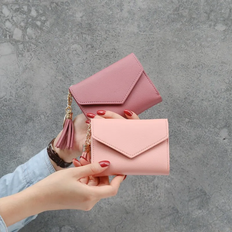 

PUOU New Women Simple Short Wallet Tassel Coin Purse Card Holders Multi-card Position Female Wallet Portefeuille Femme