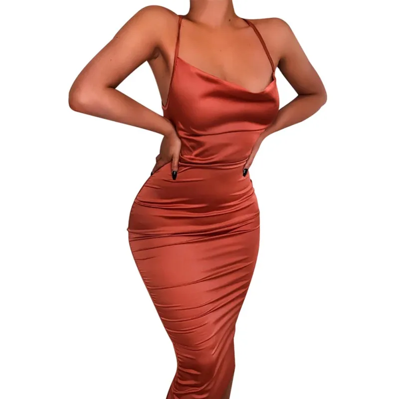 

Women Square Collar Solid Sexy Spaghetti Strap Dress Sleeveless Bodycon High Waist Midi Dress Elegant Fashion Party vestidos