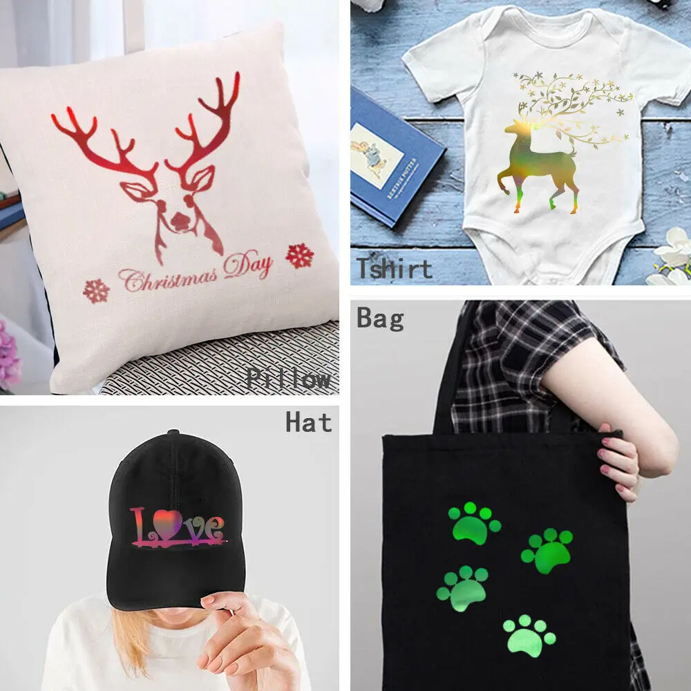 Iridescent Heat Transfer Vinyl Hot Press Cut Film Making Sign Pattern for Christmas Clothing Bag Decoration Iron on T-shirts DIY
