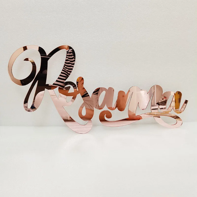PesonalizedAcrylicMirrorRoseGoldWallNameSignWoodCustomBabyNameSignWeddingBirthday