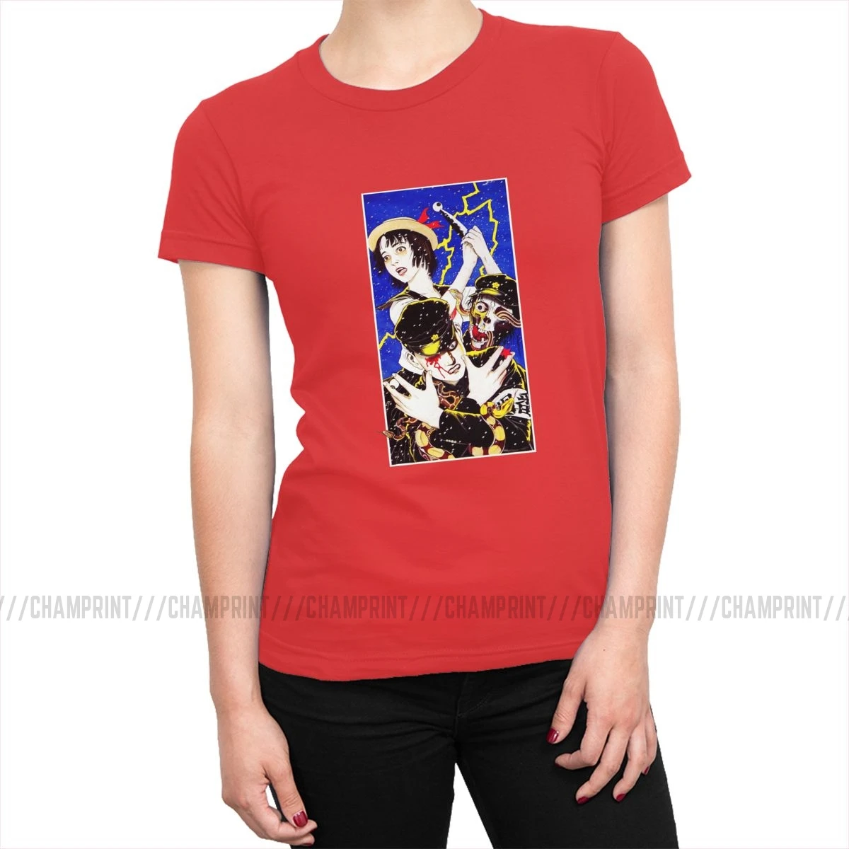 Suehiro Maruo T-shirt Women Japan Anime Horror Comics T Shirt Cute Tees Top Basic Crew Neck Pure Cotton Female Clothes Plus Size - Цвет: Красный