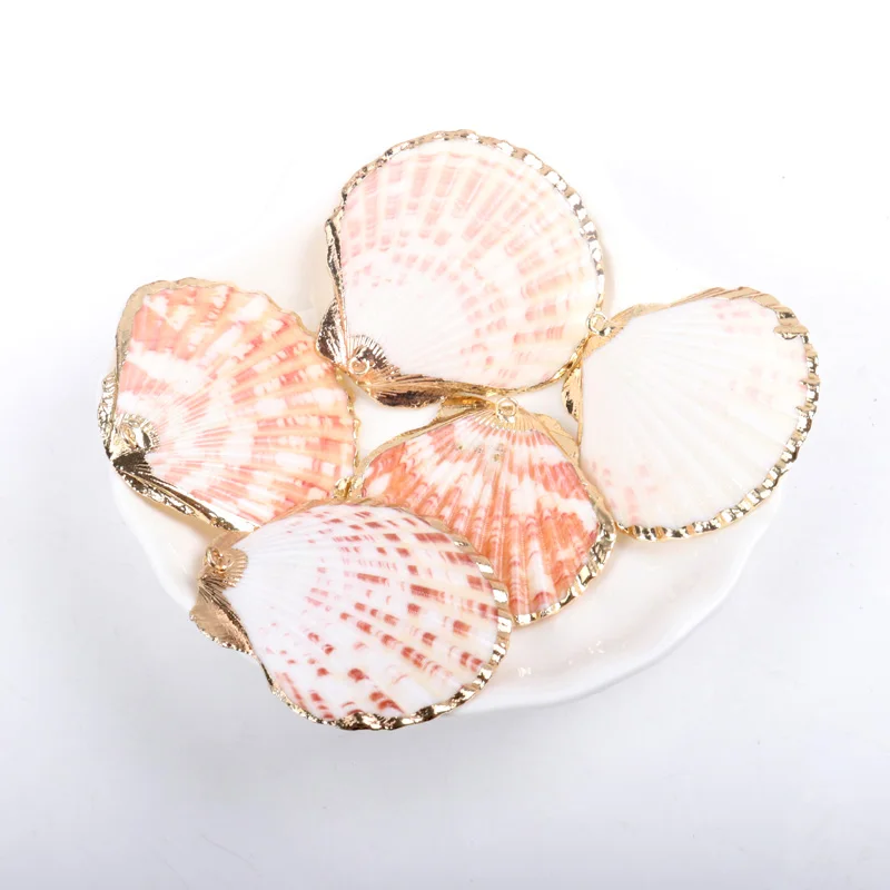 Gold Plated Natural Sector White Colorful Sea Shells for DIY handmade charms Jewelry Craft Decoration 5pcs