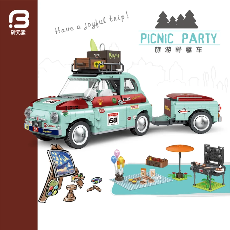 Series de la ciudad de 19002 de 1475 Uds viajes Picnic coche de bloques de construcción Mini vehículo verde de coche 3D modelo juguetes para niños regalo de cumpleaños