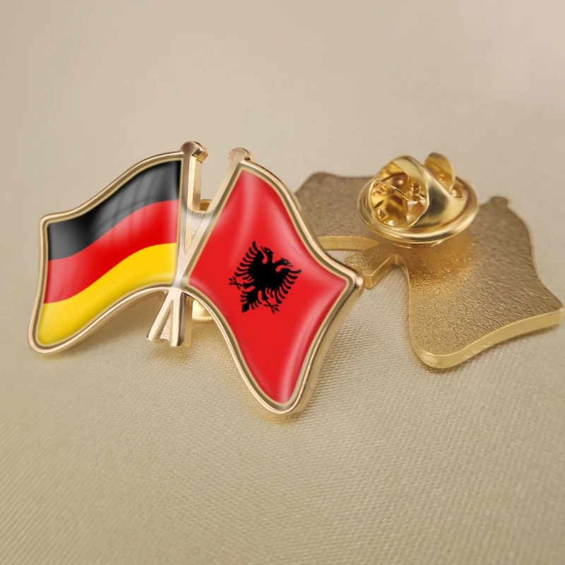 

Germany and Albania Crossed Double Friendship Flags Lapel Pins Brooch Badges