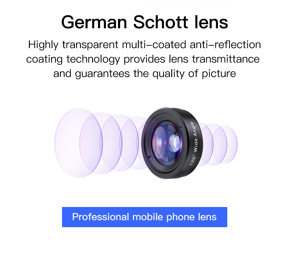 KUULAA 4K HD Cell Phone Camera Lens Kit 3 in 1 Wide Angle lens Macro Fisheye Lenses For iPhone 11 Pro Max Huawei P20 Pro Samsung