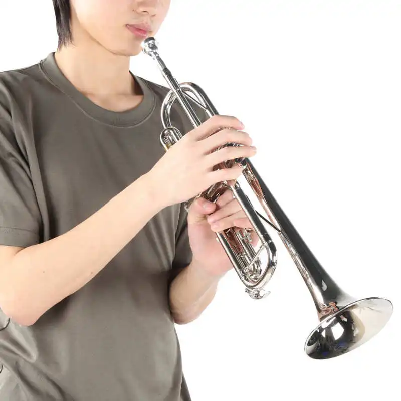 Musical Trumpet Standard Bb Trumpet with Silver Plated Mouthpiece Silver Painting Process Brass Brass Instrument