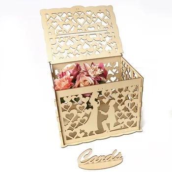 

Diy Wooden Wedding Card Box Cash Box Diy Couple Pattern Beautiful Wedding Decoration Supplies For Birthday Party