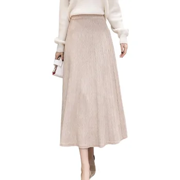 

Simple Casual Solid Color Women Knit A-line Skirt Fashion All-match High Waist Solid Color Skirt New