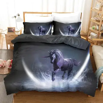 

Running Horse Bedding Set Black Background Bedroom Decor Gift 100% Microfibe Soft 1PC Duvet Cover with Pillowcases No Comforter