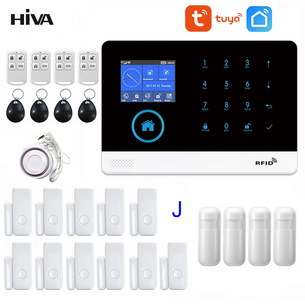 PG-103 Home Security Alarm System Wifi GSM Alarm Intercom Remote Control Autodial 433MHz Detectors IOS Android Tuya APP Control 