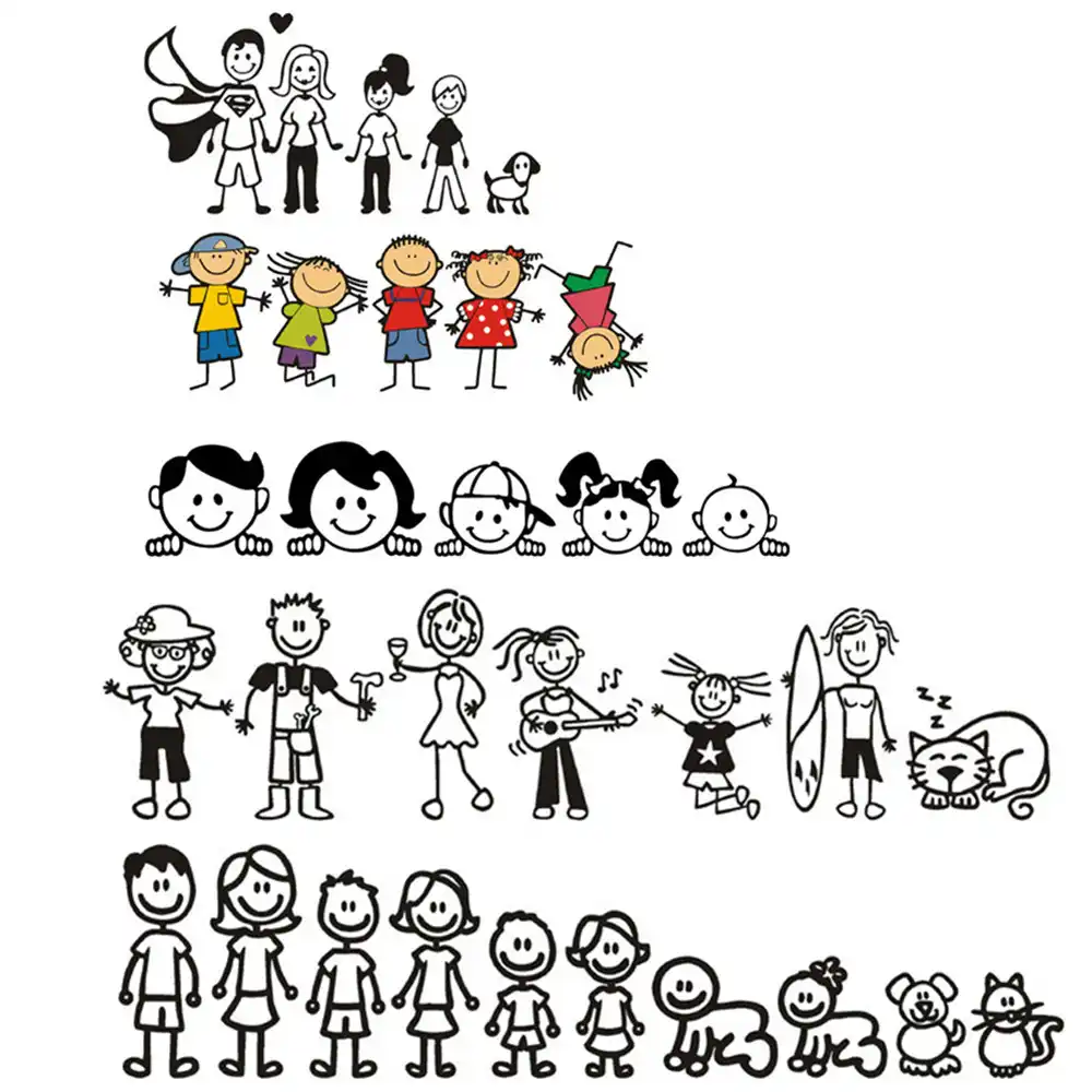 大きな家族の車のビニールステッカー お父さん お母さん 犬 猫のパターン 車の窓 黒 銀 Car Stickers Aliexpress