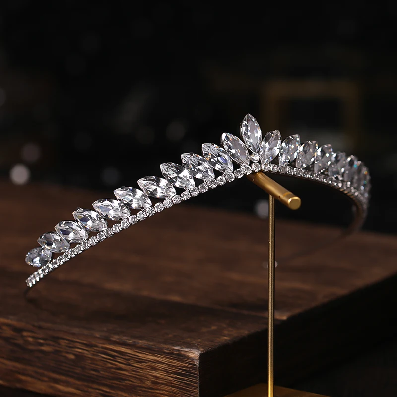 Mode Zirkon Braut Kopfschmuck Frauen Geburtstags feier Strass Krone Silber Kristall Hochzeit Krone Haarschmuck – Detail 8