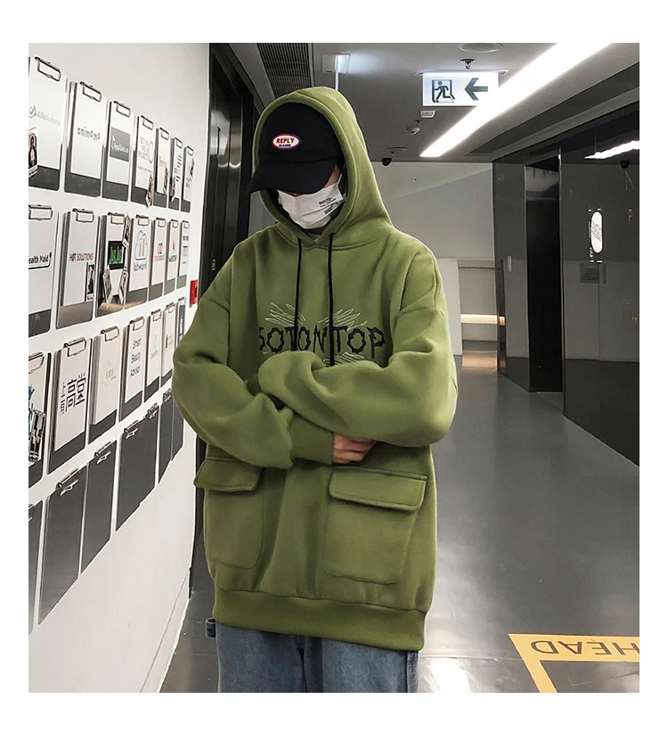 Новинка зимы плюс бархатное худи мужская мода повседневная с буквенным принтом толстовка с капюшоном Мужская Уличная дикая хип хоп Свободные толстовки