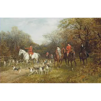 

3 Handmade Art Paintings by Teachers - Entering covert Heywood Hardy horse dogs hounds animals hunting - Oil Painting on Canvas