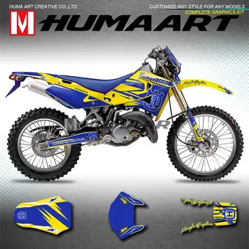 

HUMAART MX Graphics Custom Decals Stickers Kit Vinyl Wraps for Husqvarna WR CR 125 250 450 2000 2001 2002 2003 2004, Blue Yellow