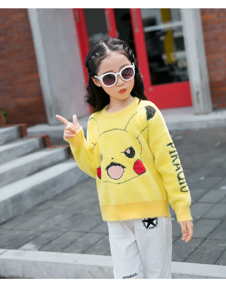 Cartoon Pikachu Family Sweater Winter Mommy Daughter Clothes Pajamas Family Matching Outfits New Mother Daughter Family Outfits
