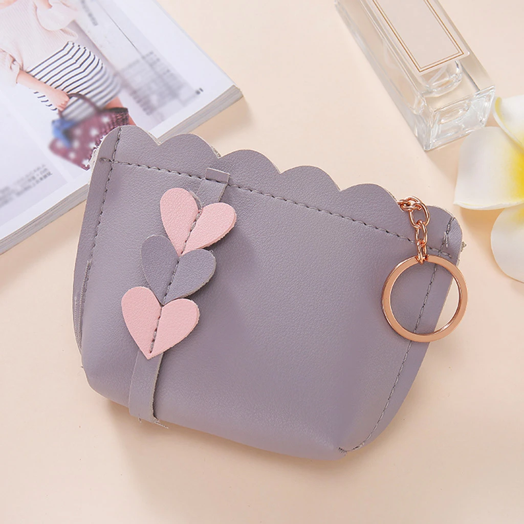 1PC Popular Women Love Decoration Pattern Coin Purse Zip Bag child girls boys Small Fresh Wallet PU Leather Portable Handbag 817