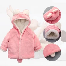 Зимнее пальто с капюшоном для малышей; теплые пальто для девочек; детская одежда с медвежьими ушками; верхняя одежда из бархата и хлопка для малышей