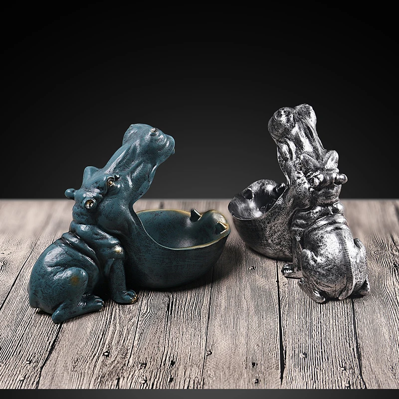 Comprar VILEAD 22cm resina hipopótamo estatuillas llavero decoración de escritorio accesorios para el hogar porche Control remoto almacenamiento Animal ornamento regalo
