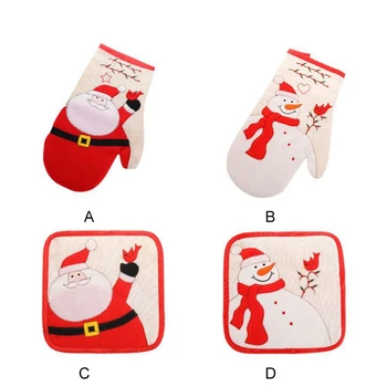 

Xmas Oven Mitts Baking Insulated Gloves Potholder Pad Oven Microwave Insulation Mat Christmas Kitchen Decoration Baking Tools