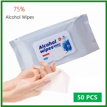 

75% Disinfecting Alcohol Wipes Disposable Hand Wipes Skin Cleaning Bacteria Disinfection Wipes Alcohol Cotton 50Pcs/Bag