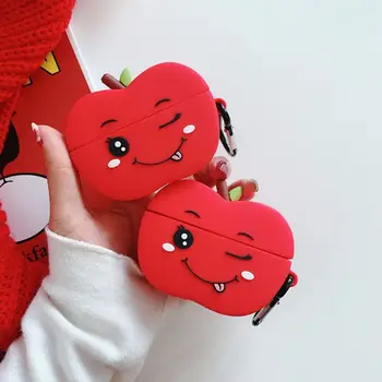 

Red Fruit Style Protective Case Silicone Cover Shell with Carabiner for Airpods Pro Wireless Bluetooth Headset Box
