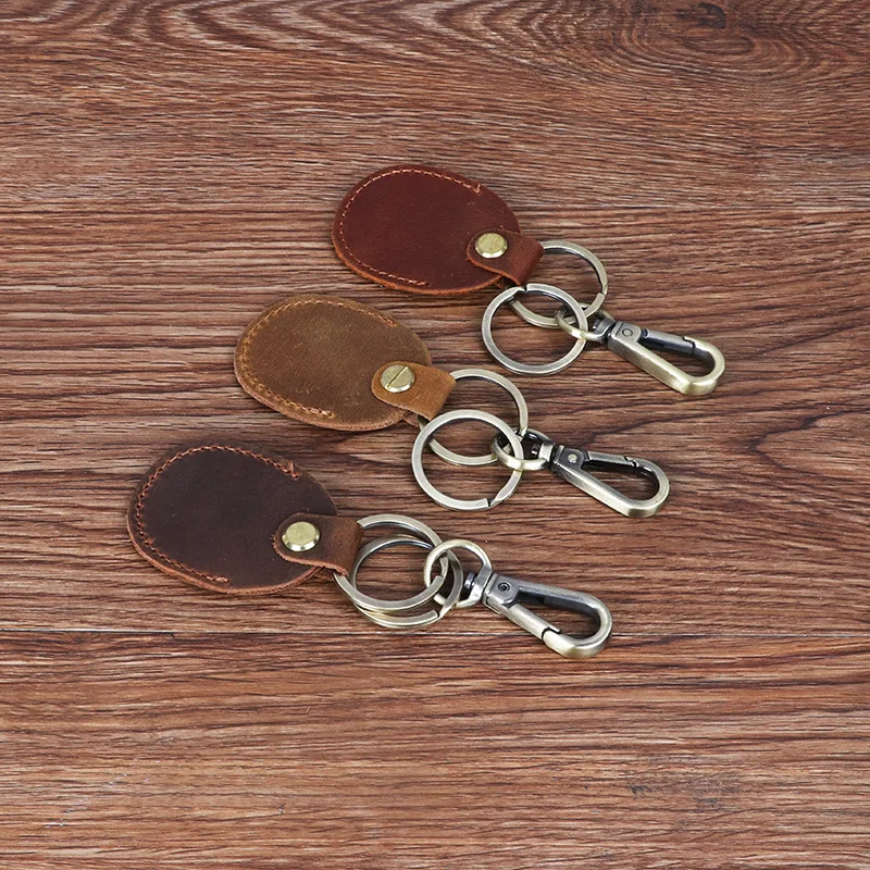 

Crazy Horse Leather Key Chain Elevator Access Card Cover for Alarm Tag Leather Label Case Protector Cover Key Holder for AirTags