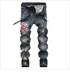 Мужские рваные джинсы обтягивающие сексуальные винтажные брюки мужские джинсовые черные джинсы-Карандаш Стретч Брюки уличная одежда серые мужские джинсы