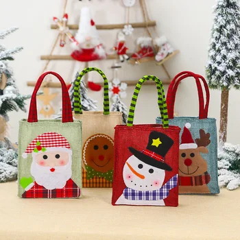 

10pcs christmas decorations for home gift bag Santa Claus linen Non-woven candy packaging fabric natal navidad christmas present