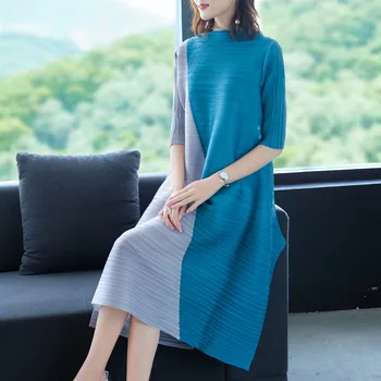 

Miyake Pleated Dress Female Autumn New Loose Pleated Bottom Dress Large Size Pleated Irregular Long Dresses