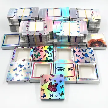 

New 50/pcs Carton Paper Packing Box for 25mm long EyeLash Bulk Cheap Pretty butterfly Holographic Lashes Storage Packaging