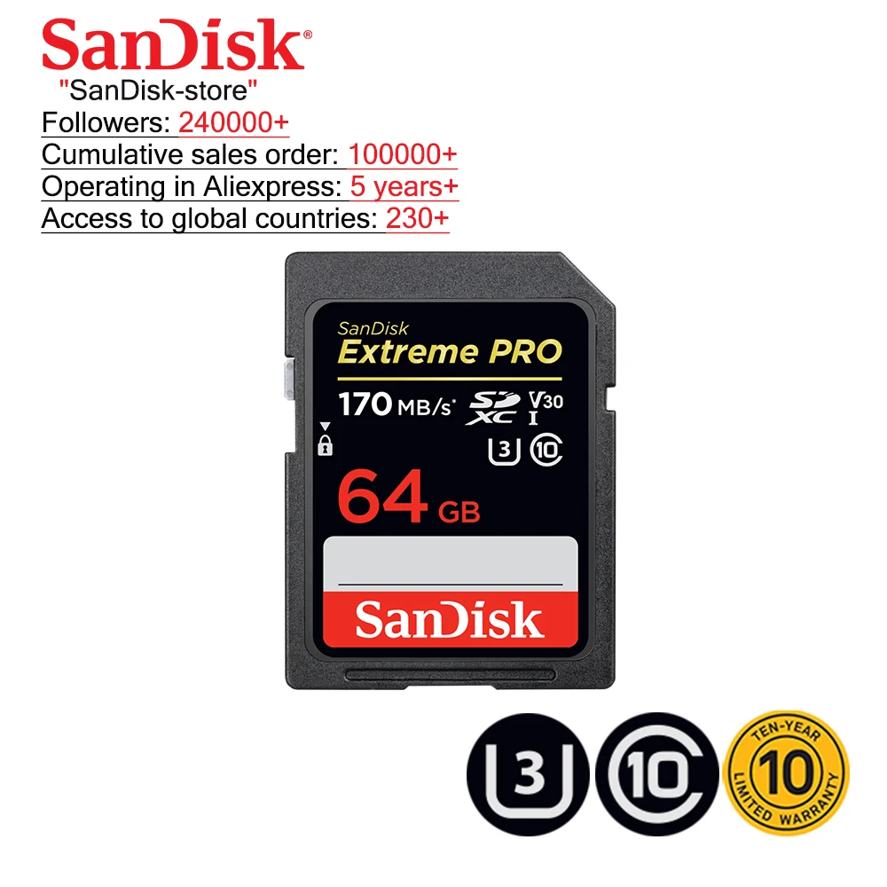 SanDisk Extreme PRO SD карта 32 ГБ SDHC 95 128 256 170 ГБ|Карты памяти| |