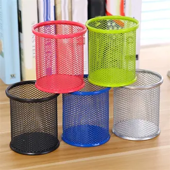 

Office Student Pen Iron Square Multi-Function Round Pen Box Desktop Stationery Storage Grid Pen Holder