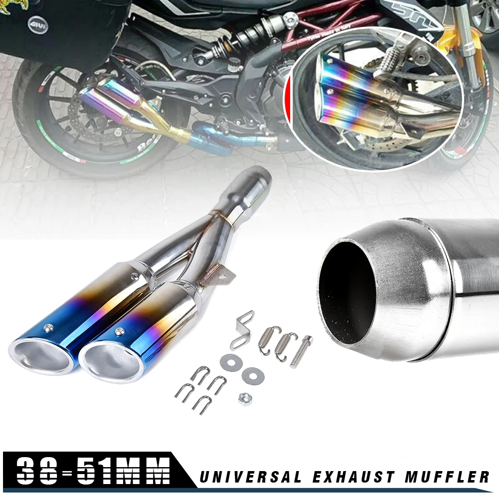 

Dual Hole Motorcycle 38-51mm Exhaust Muffler Exhaust Pipe Exhaust Refit For Universal Exhaust Tail Pipe With DB Killer